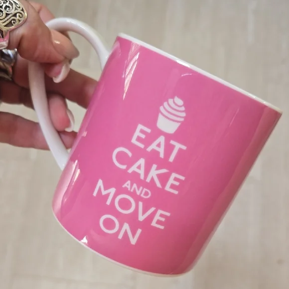 Rose Of England Fine Bone China Pink "Eat Cake and Move On" Mug - Picture 1 of 4